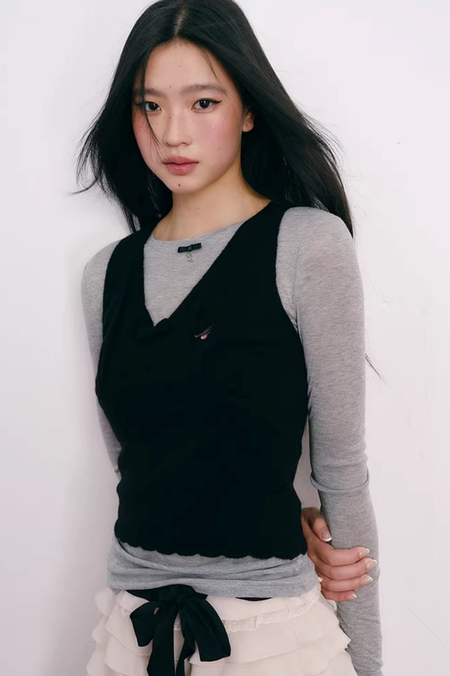 Lace Bowknot V-Neck Top