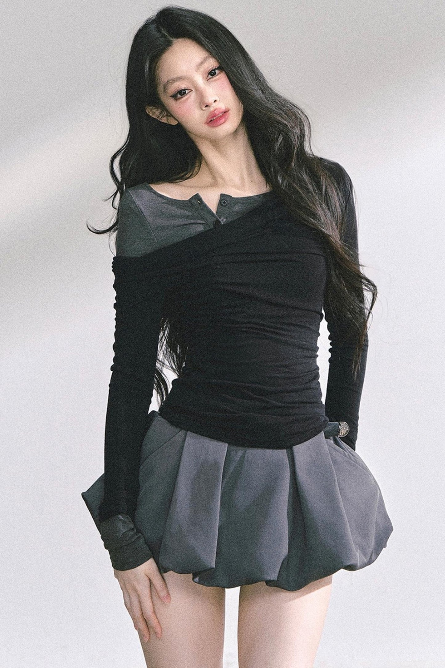 Korean Off-The-Shoulder Black Top