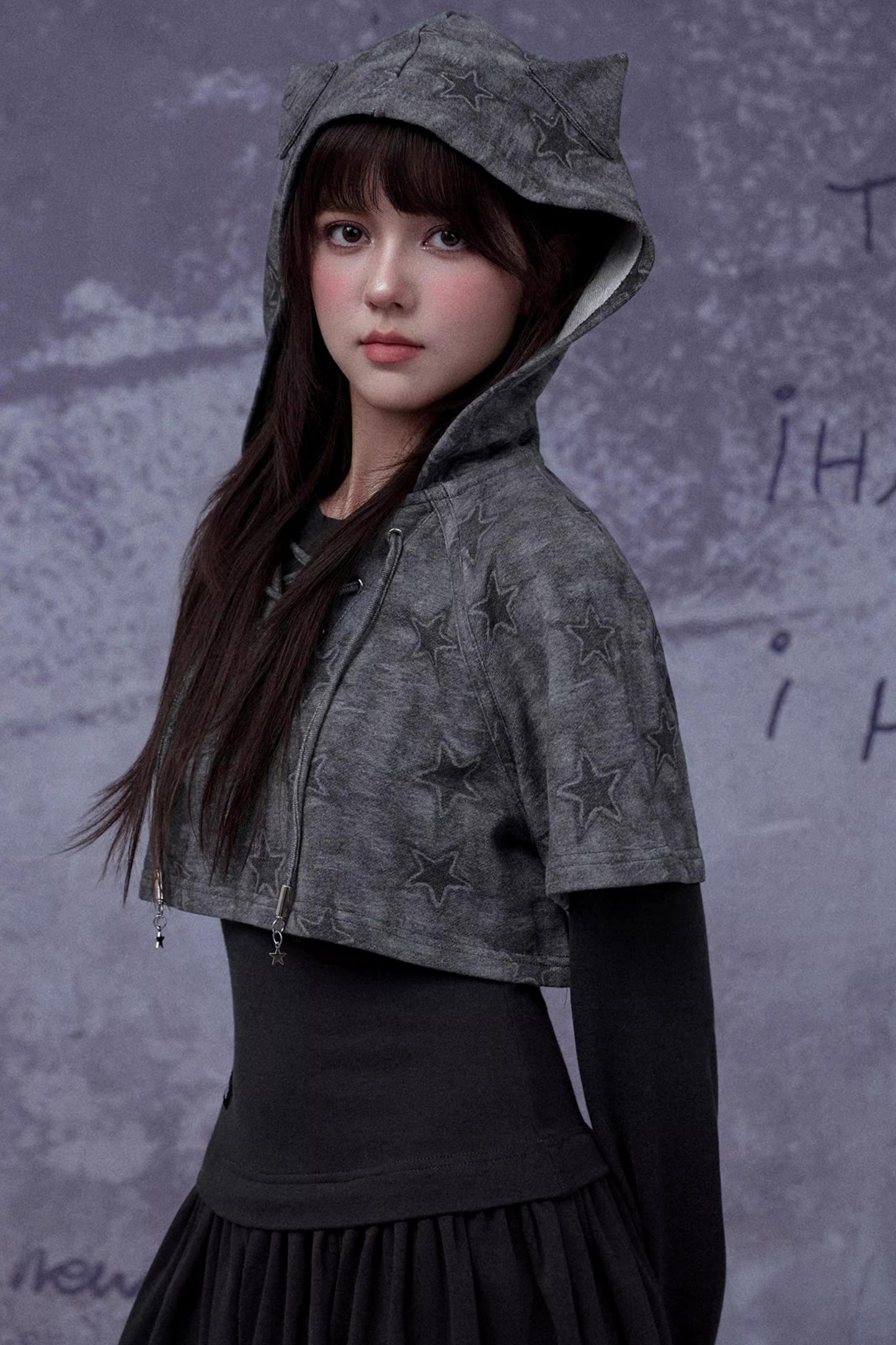 Gray Star Cat Ear Dress Set