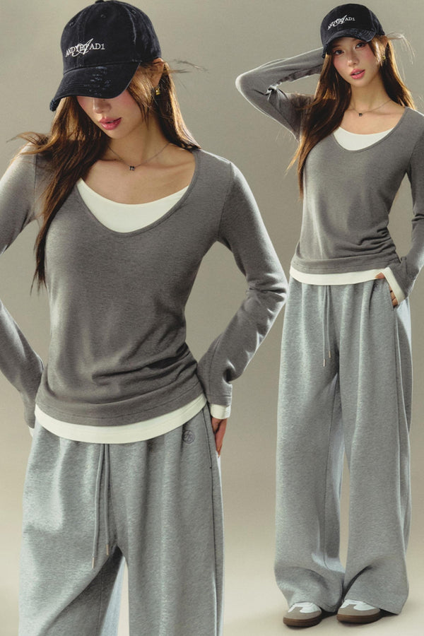 슬림 핏 패셔너블 레이어드 탑 