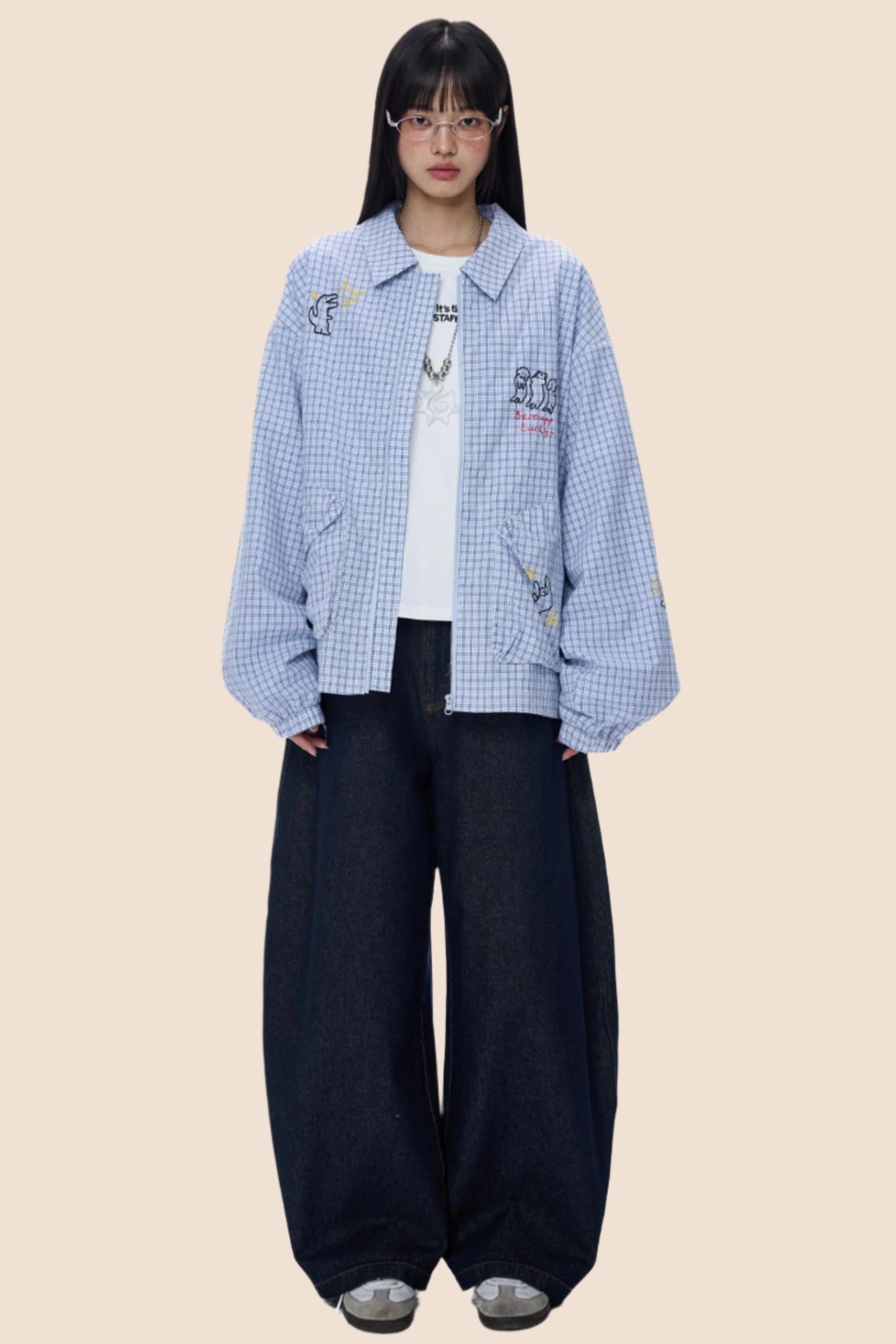 Cartoon Print Plaid Jacket