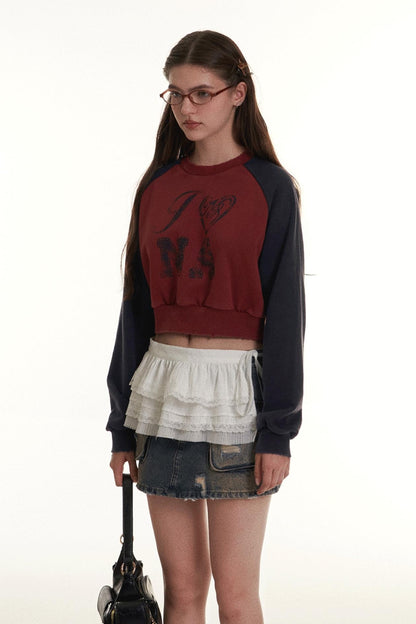 Retro Raglan Sleeve Contrast Print Sweatshirt