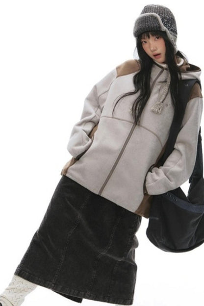 Fleece Patchwork Hooded Jacket