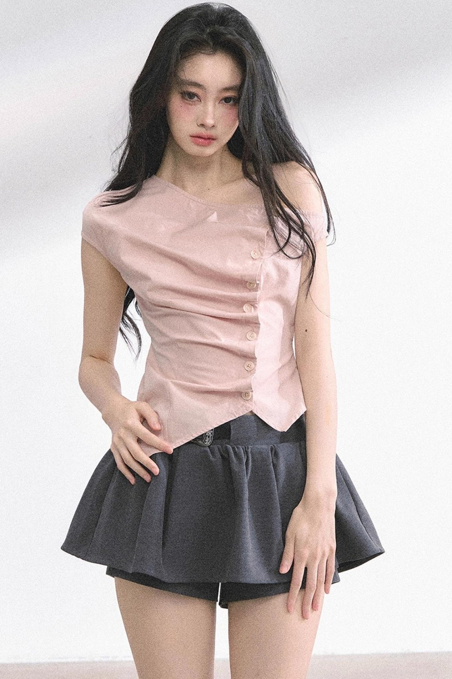 French Lace Asymmetrical Slim Fit Top