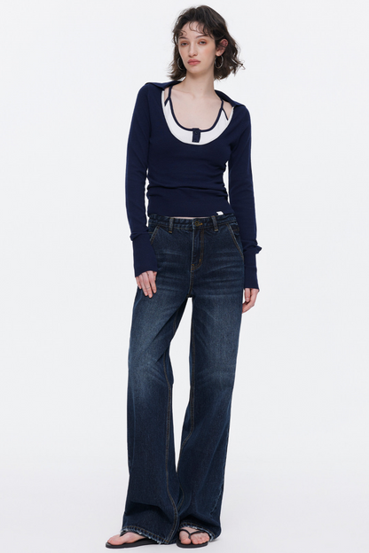 Color-Blocked Wool Knit Top Set-Up