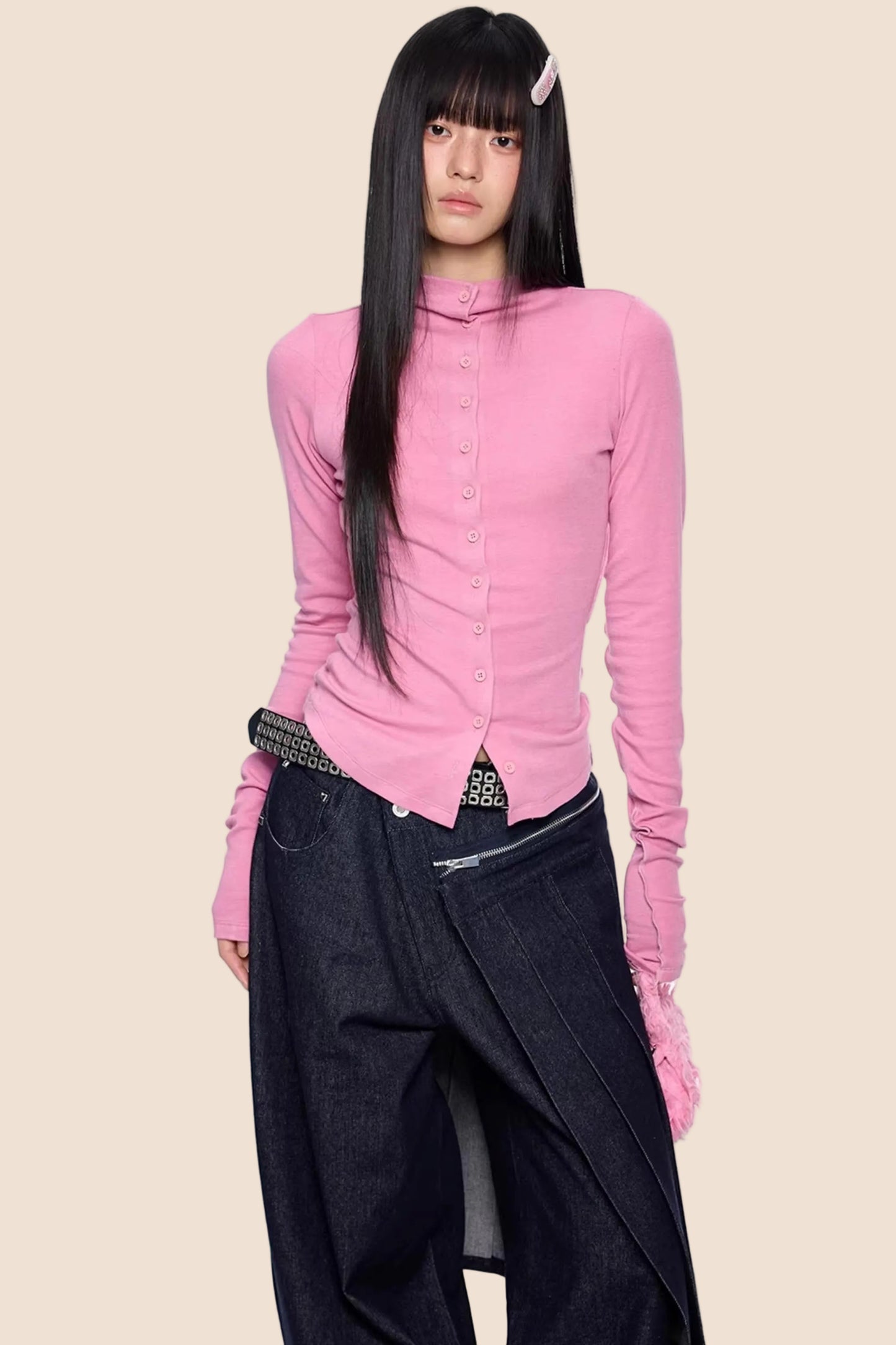 Lightweight Pleated Long-Sleeve T-Shirt