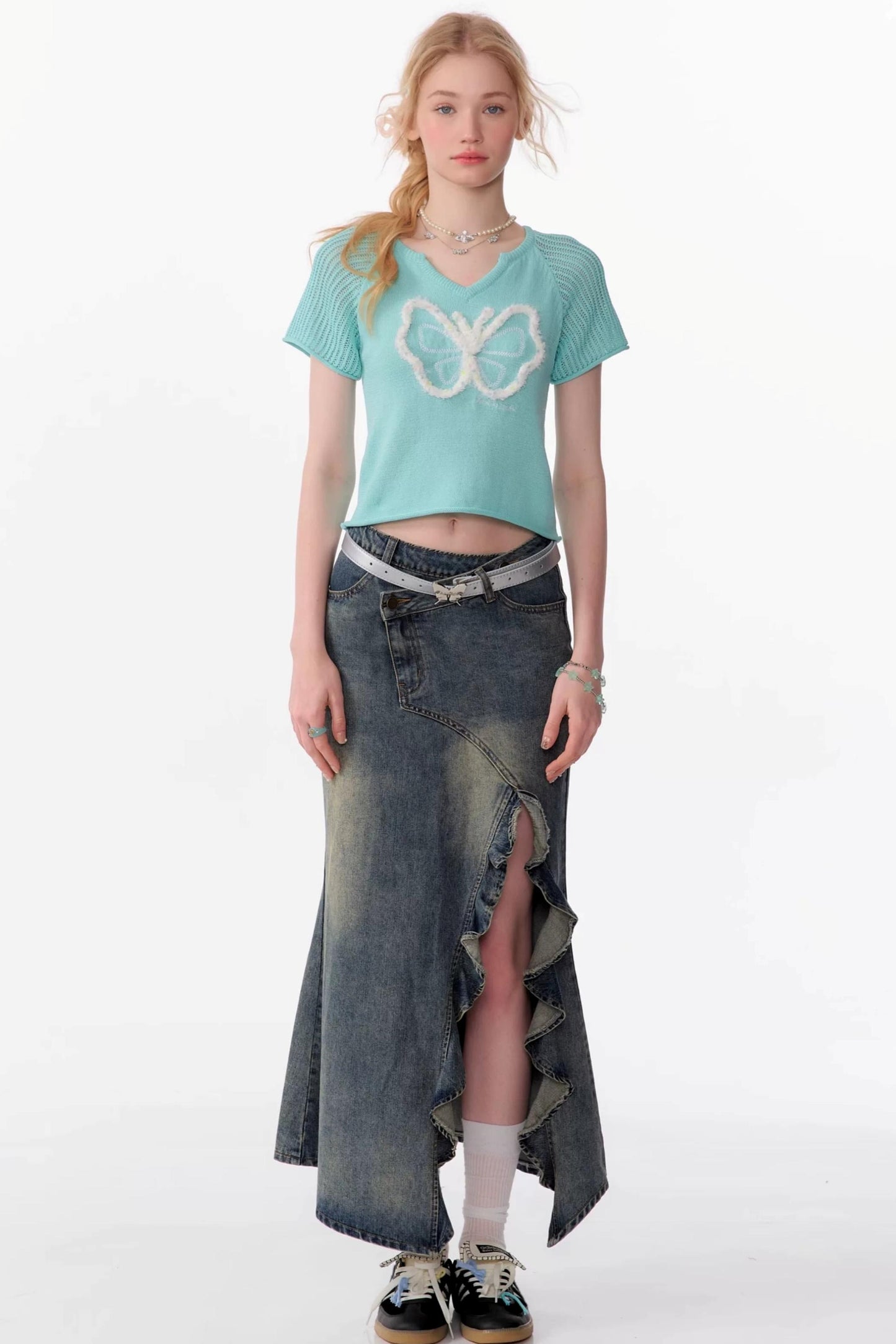 Top Raglan a Maglia con Farfalle 3D