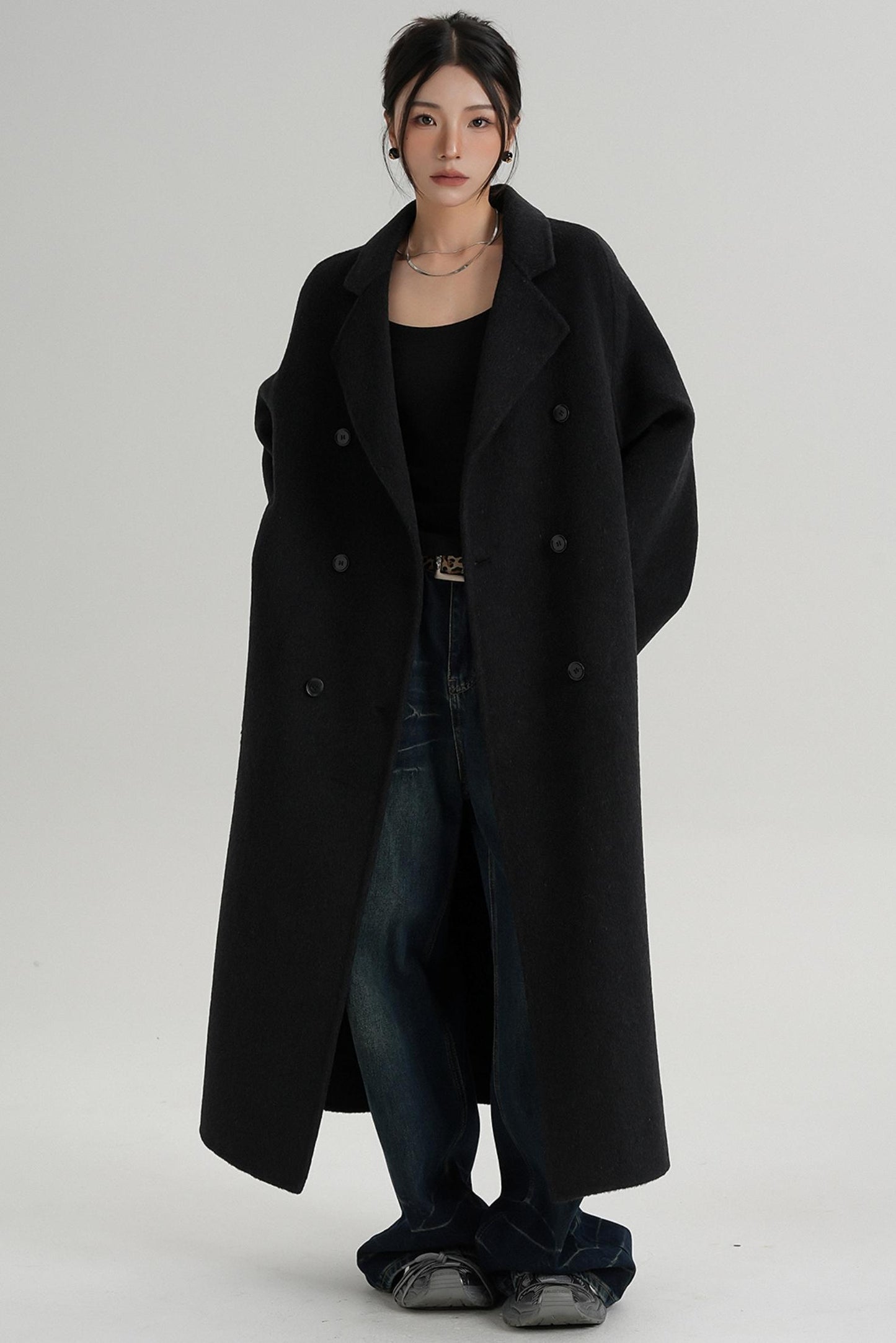 With Suit Collar Long Woolen Coat