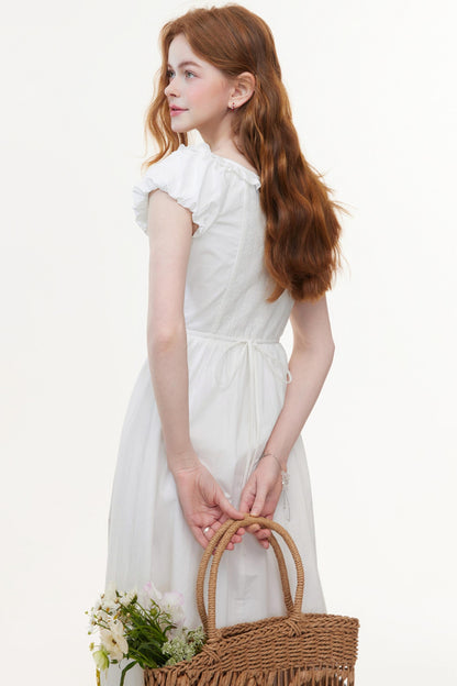 U-Neck White A-Line Dress