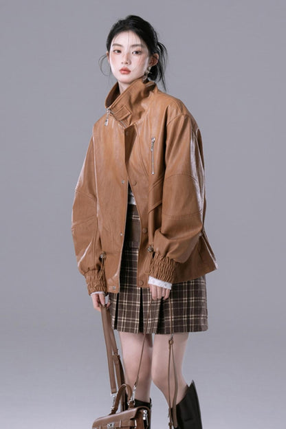 Deconstructed Dew Brown Leather Jacket