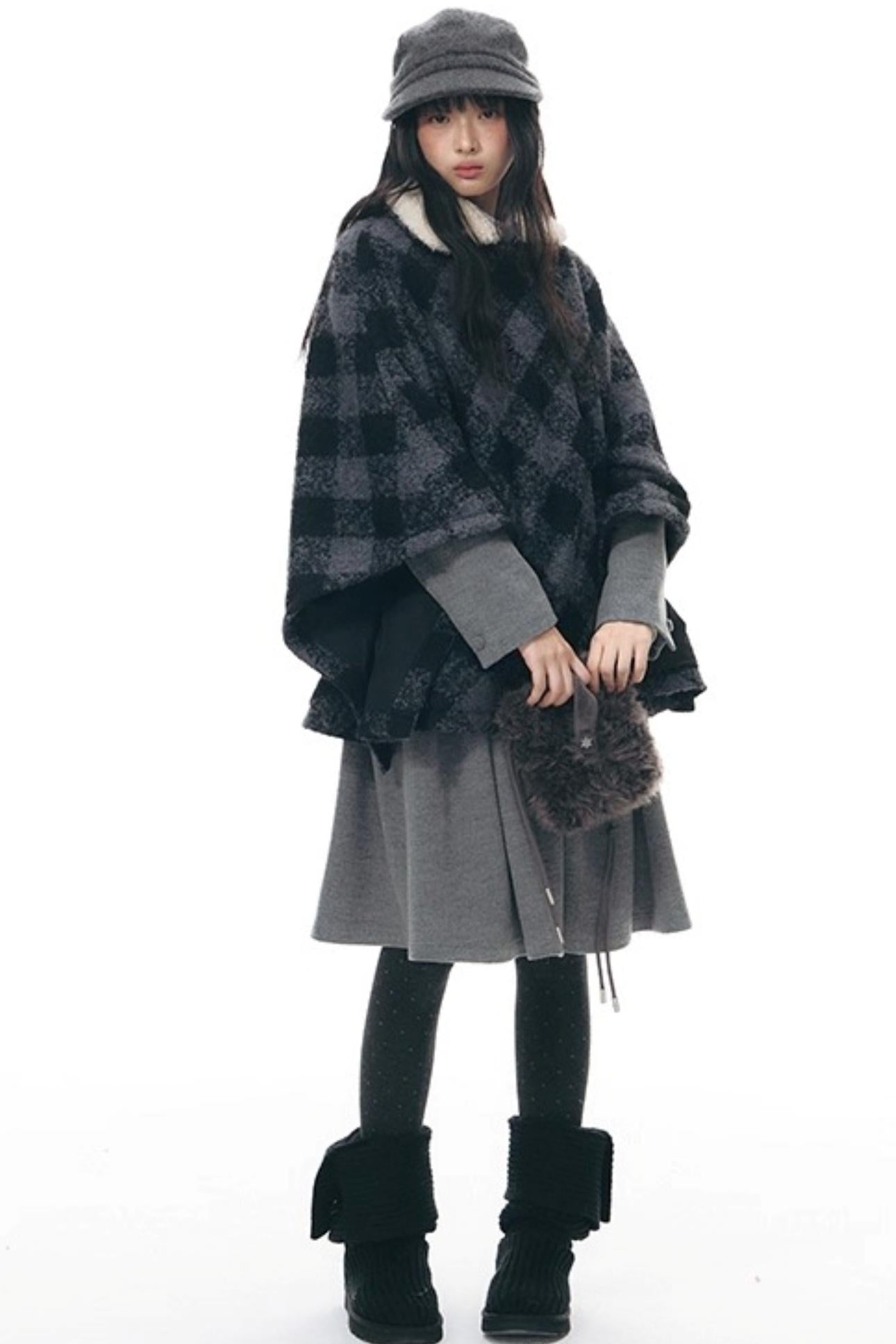 Plaid Cape Winter Coat