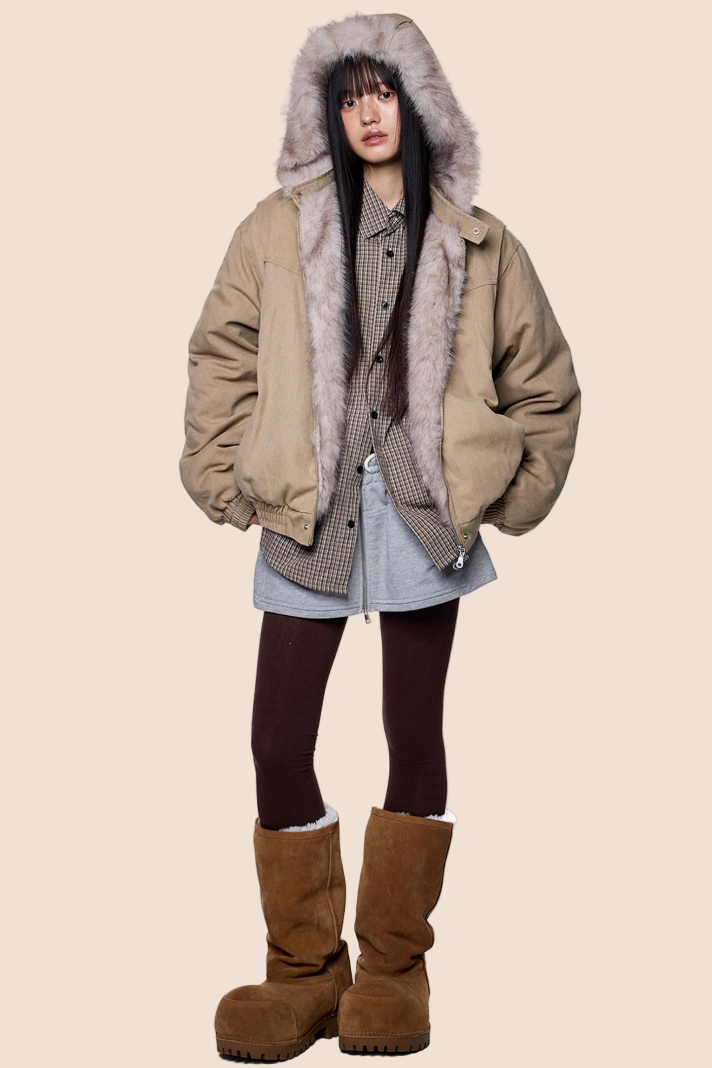 Carved Fluffy Collar Jacket