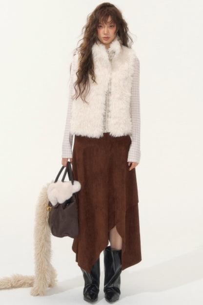 Plaid Patchwork Lamb Wool Reversible Vest