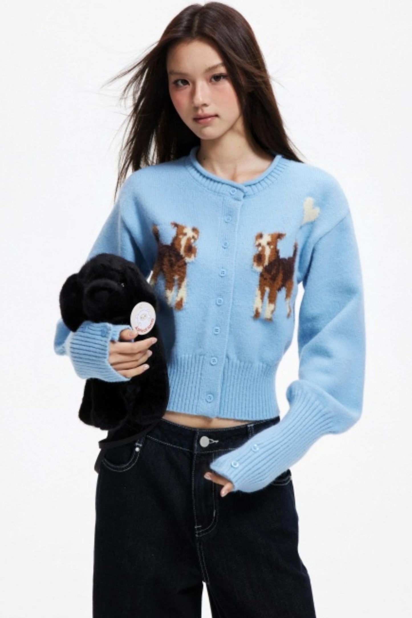Puppy Jacquard Cropped Cardigan
