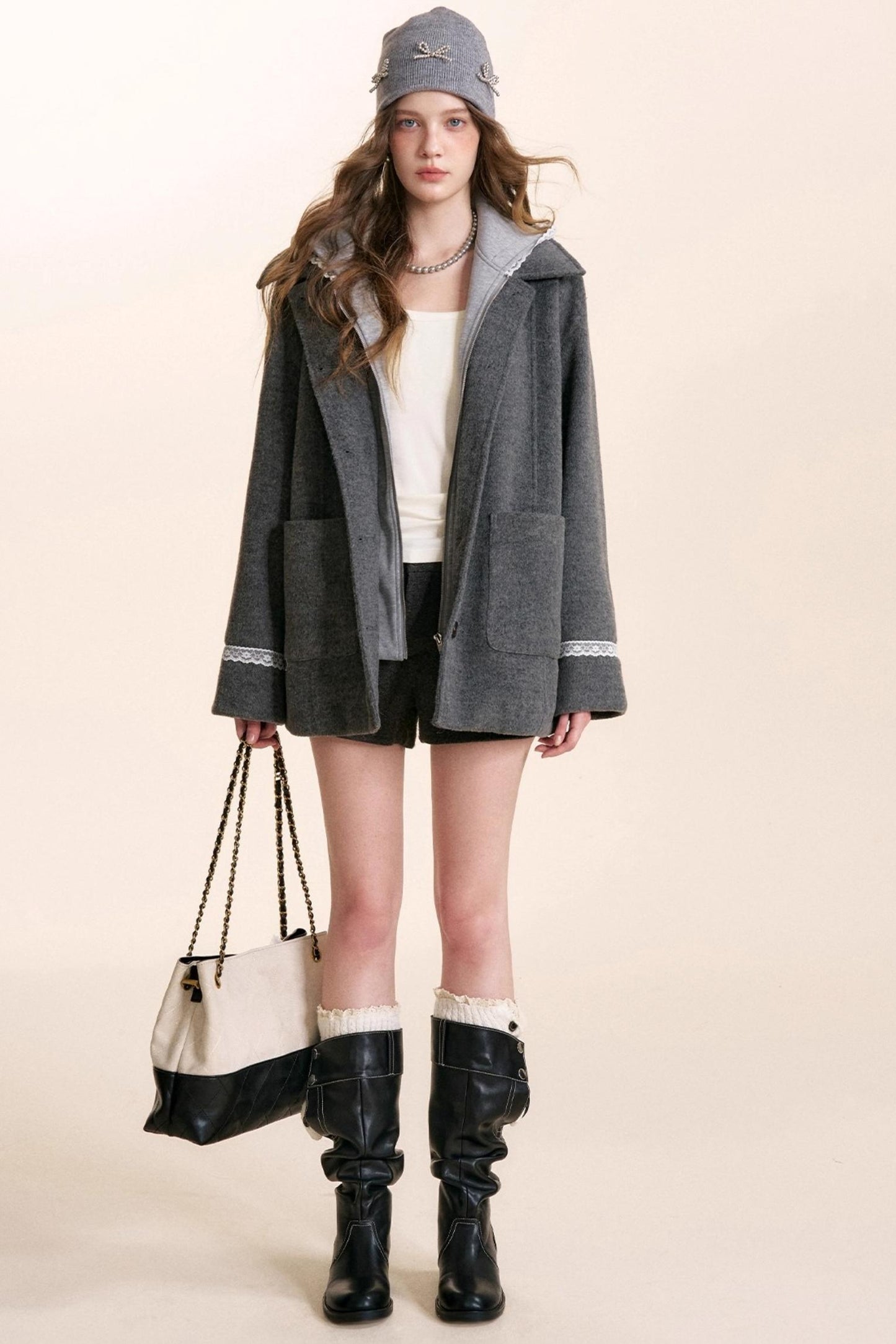 Woolen Dark Gray A-Line Pants