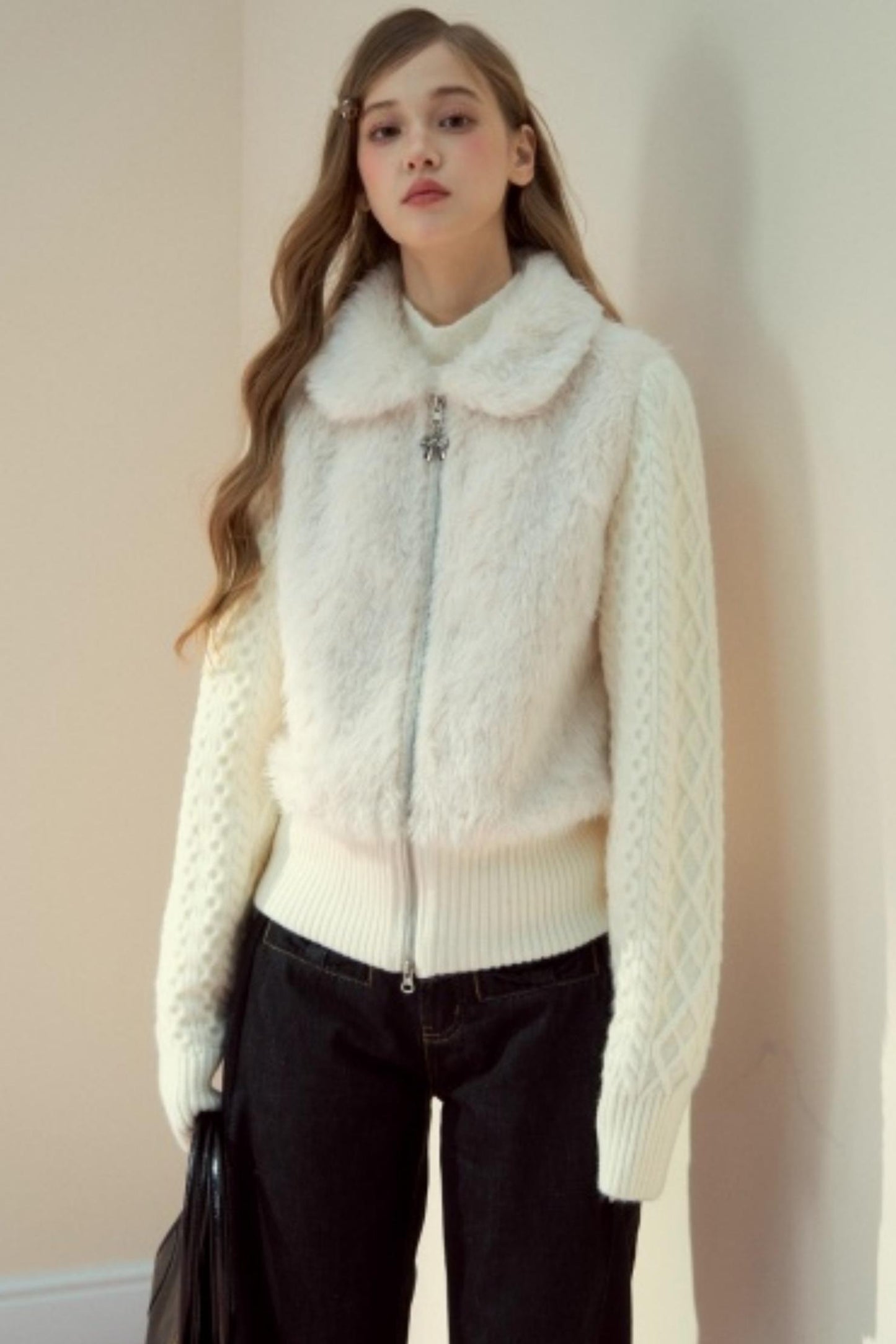 Fur Patchwork Fleece Zipper Jacket