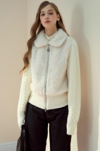 Fur Patchwork Fleece Zipper Jacket