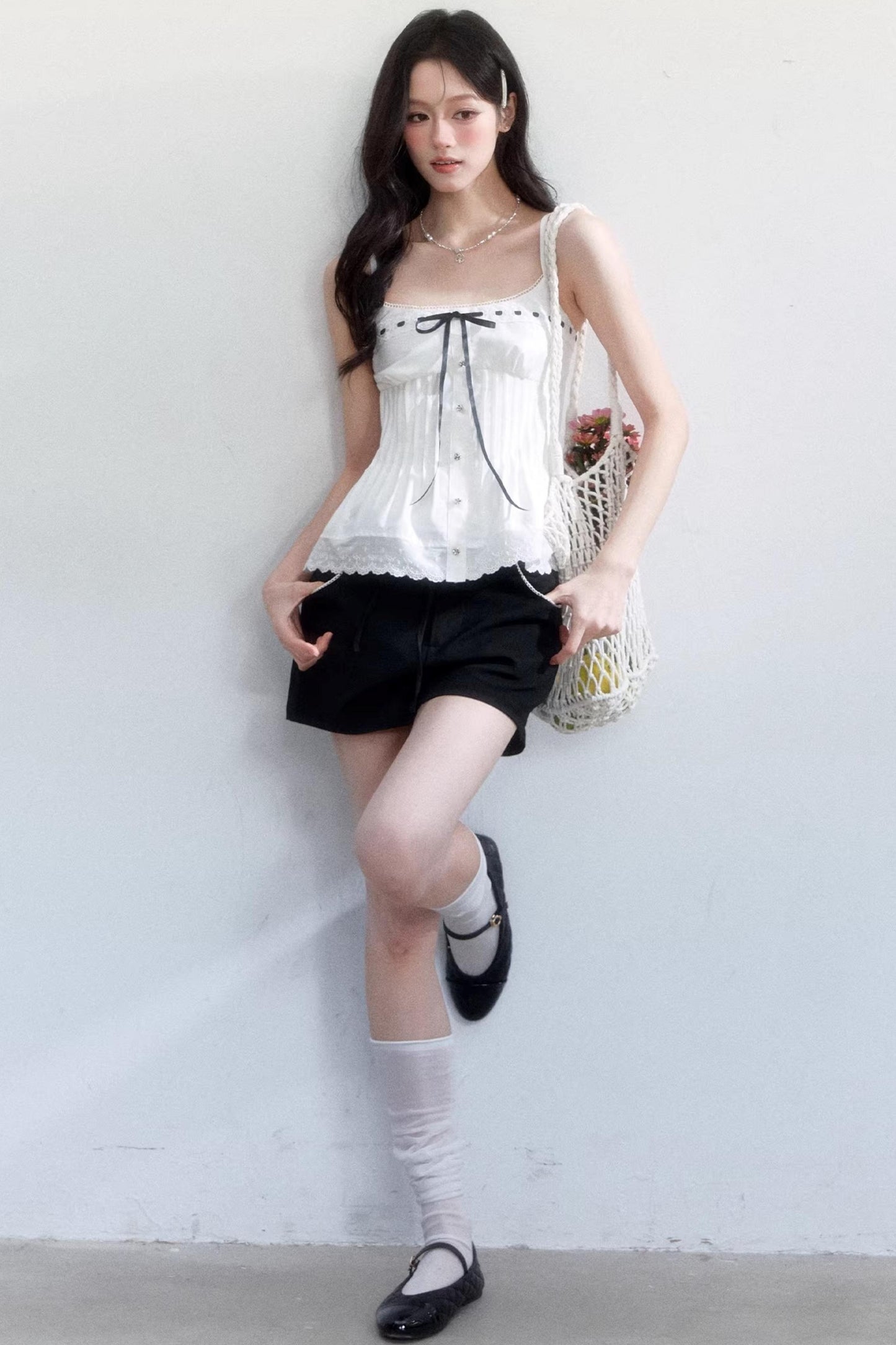 Black and White Ice Silk Two-Piece Set-Up