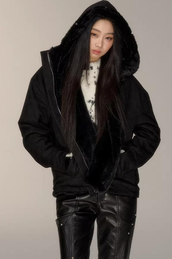 Black Suede Fur Collar Jacket