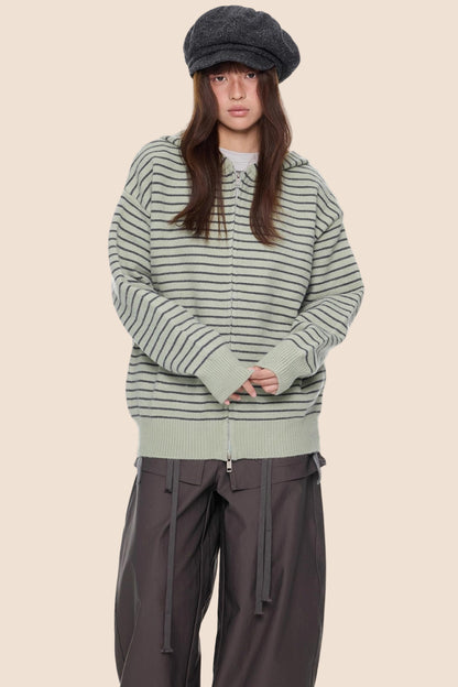 Color-Block Striped Knit Cardigan