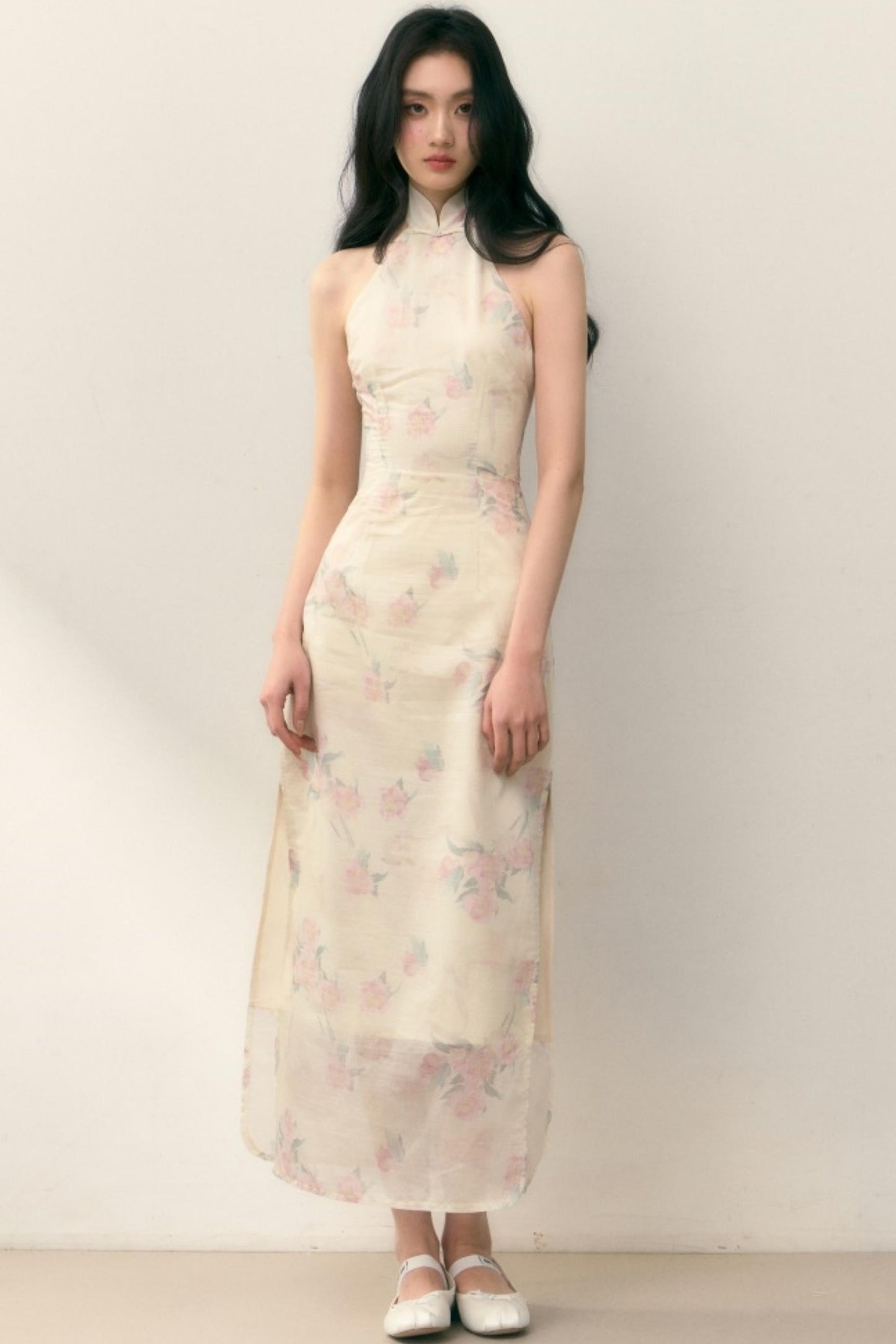Pastel Lotus Neck-Tie Oriental Dress