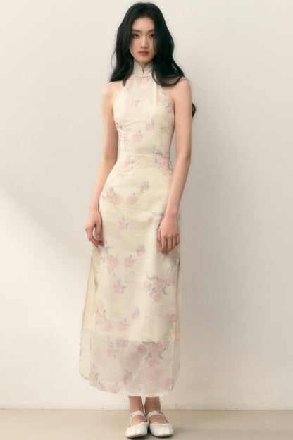 Pastel Lotus Neck-Tie Oriental Dress
