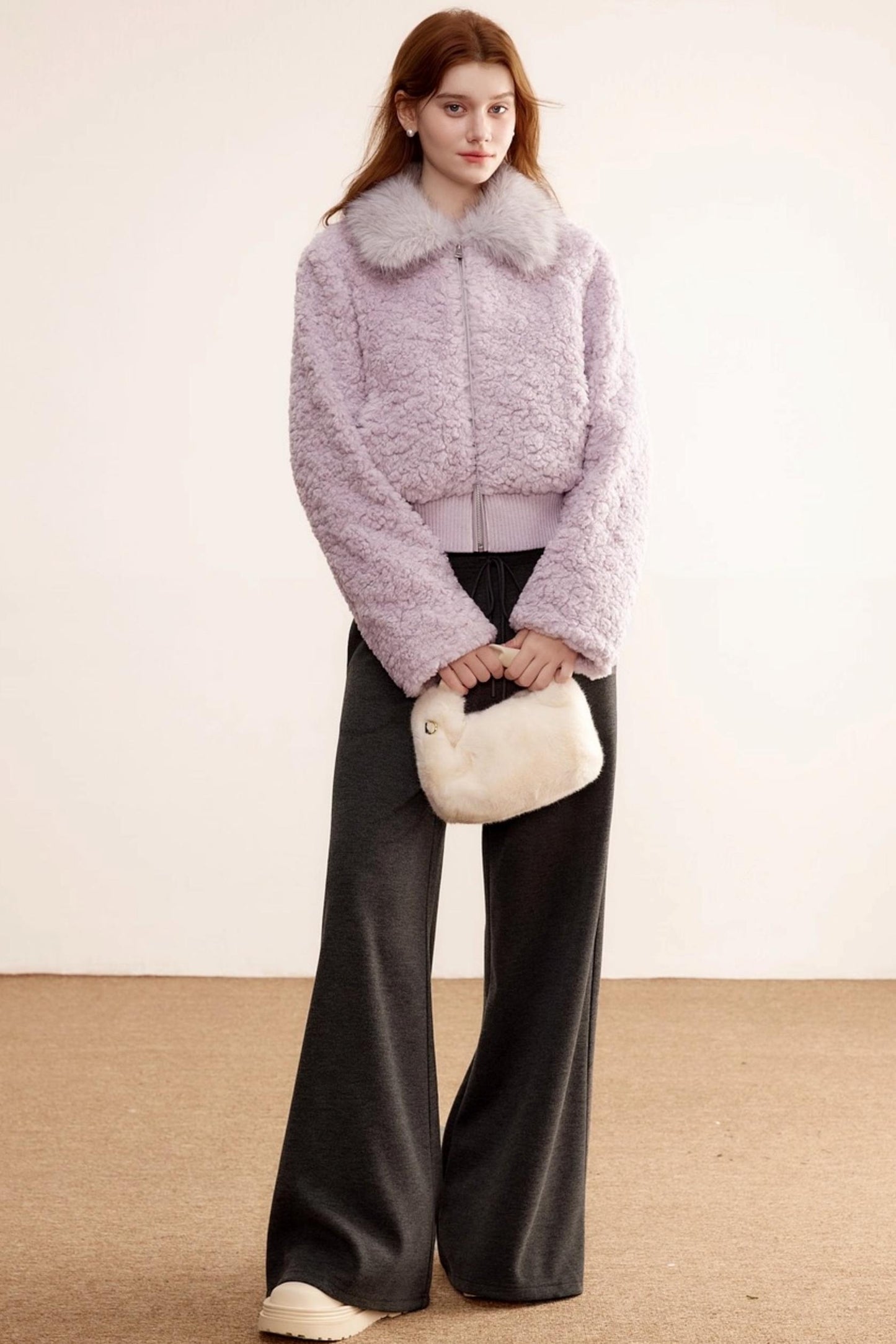 Purple Lamb Wool Fur Coat