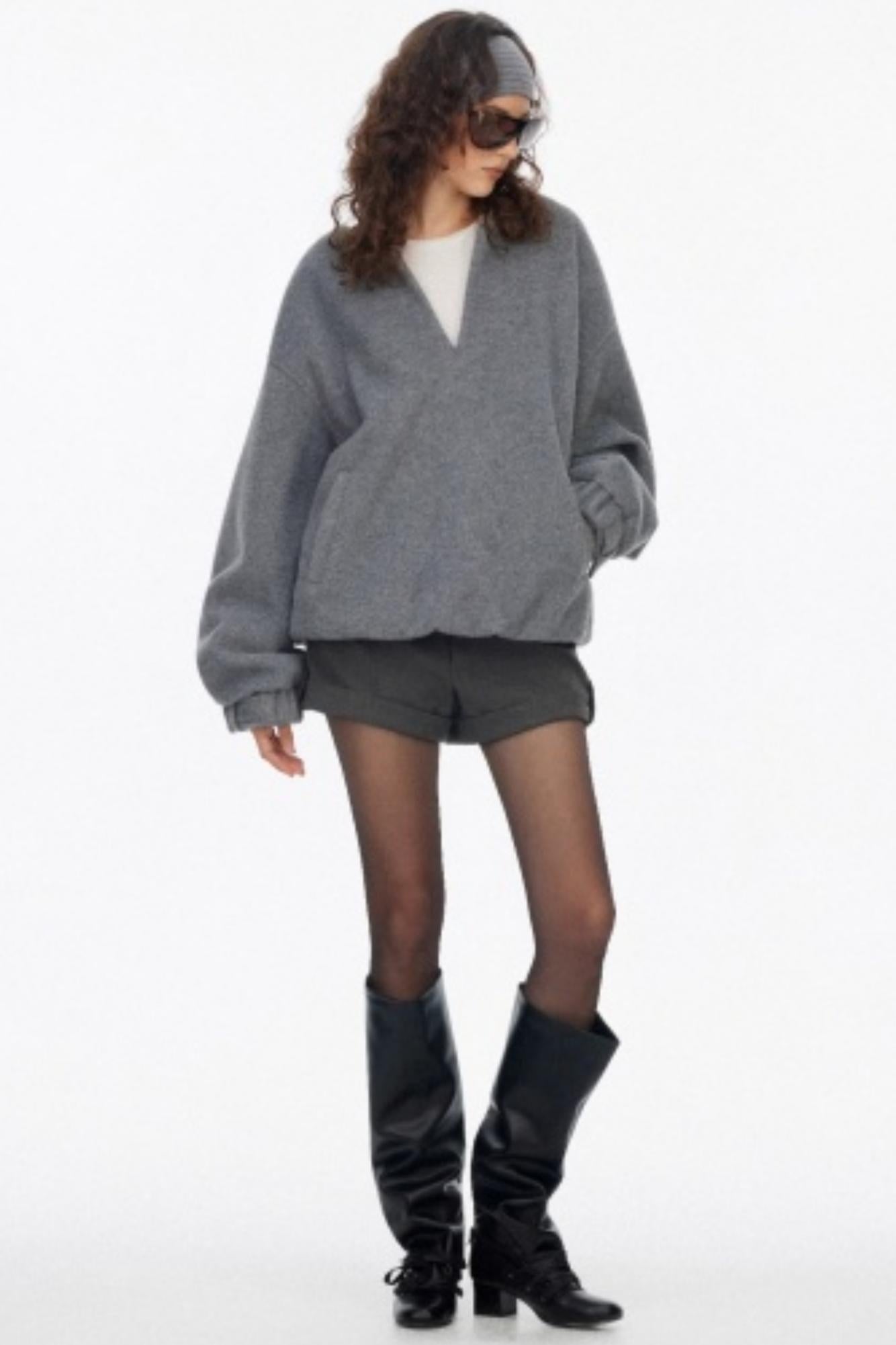 Loose Wool V-Neck Knit Sweatshirt