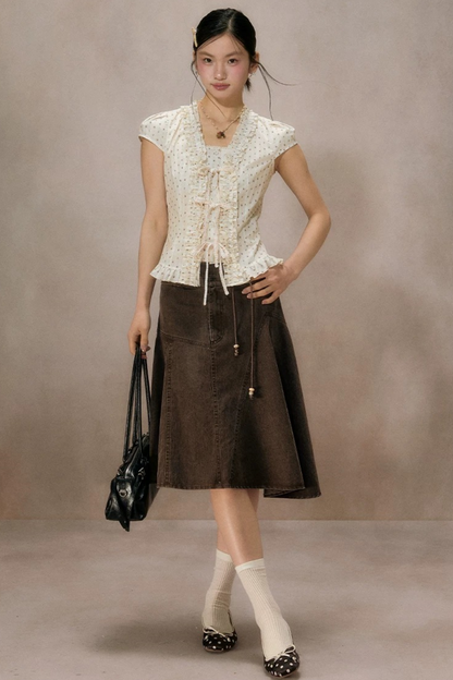 Ruffled Lace Trim Blouse