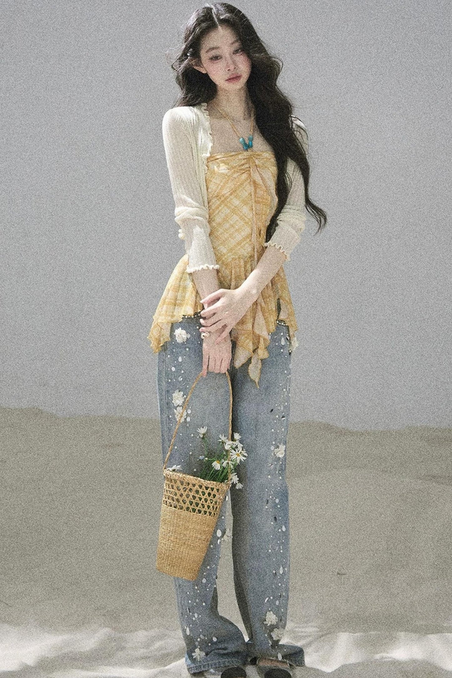 Starry Appliqué Denim Pants