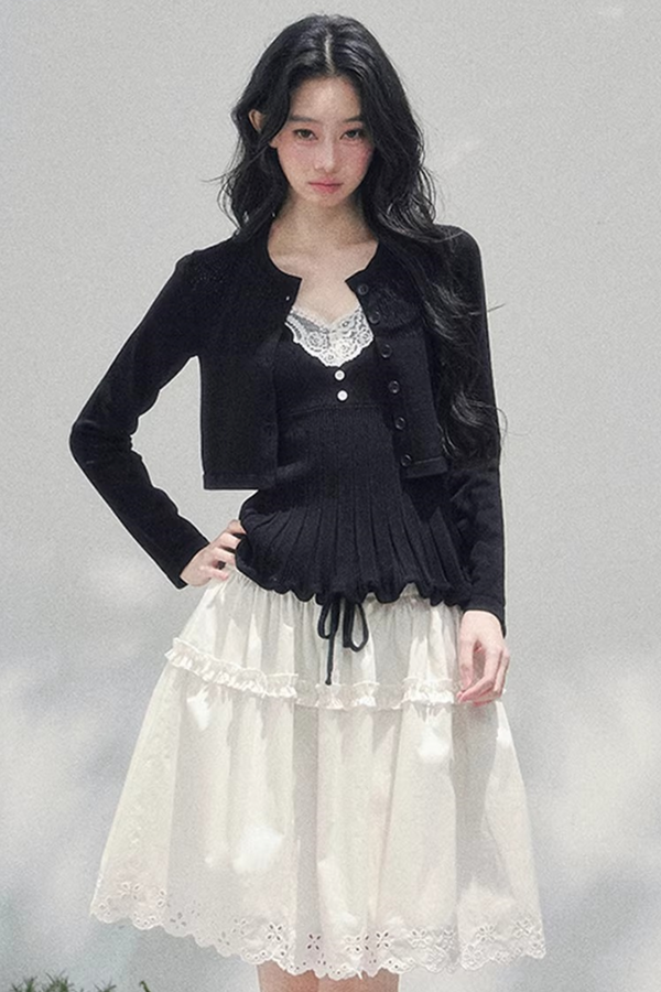 Lace Trim Camisole Cardigan Set-Up