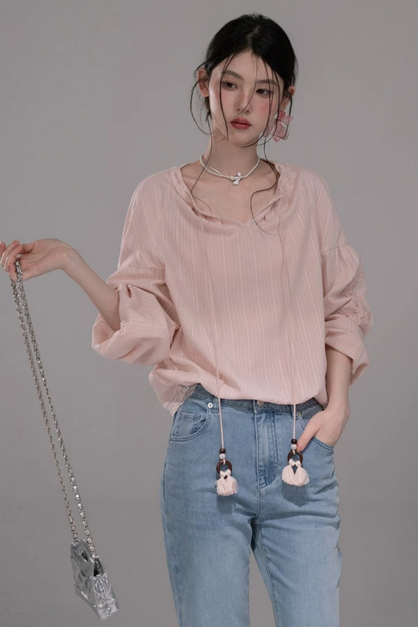 Conjunto de Blusa a Rayas Rosa Melocotón