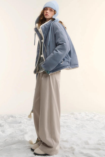 Plaid Fleece-Lined Wide-Leg Pants