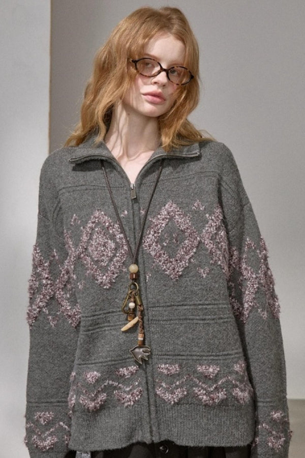 Diamond Pattern Knitted Cardigan