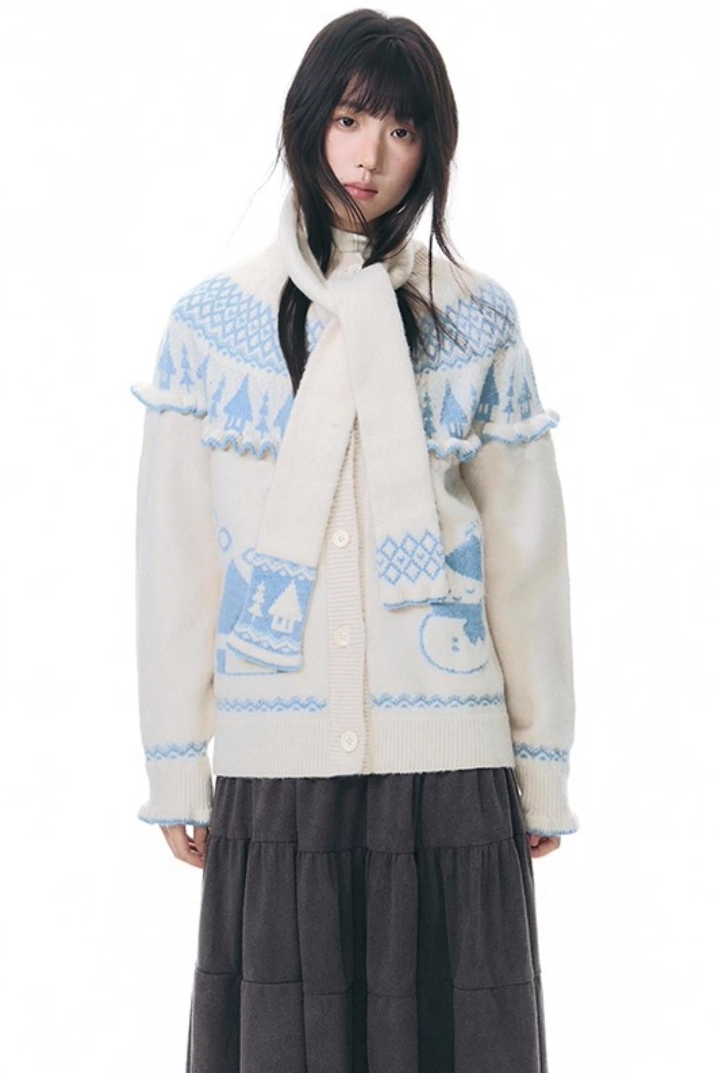 Jacquard-Winterpullover-Set-up mit Schneeansicht