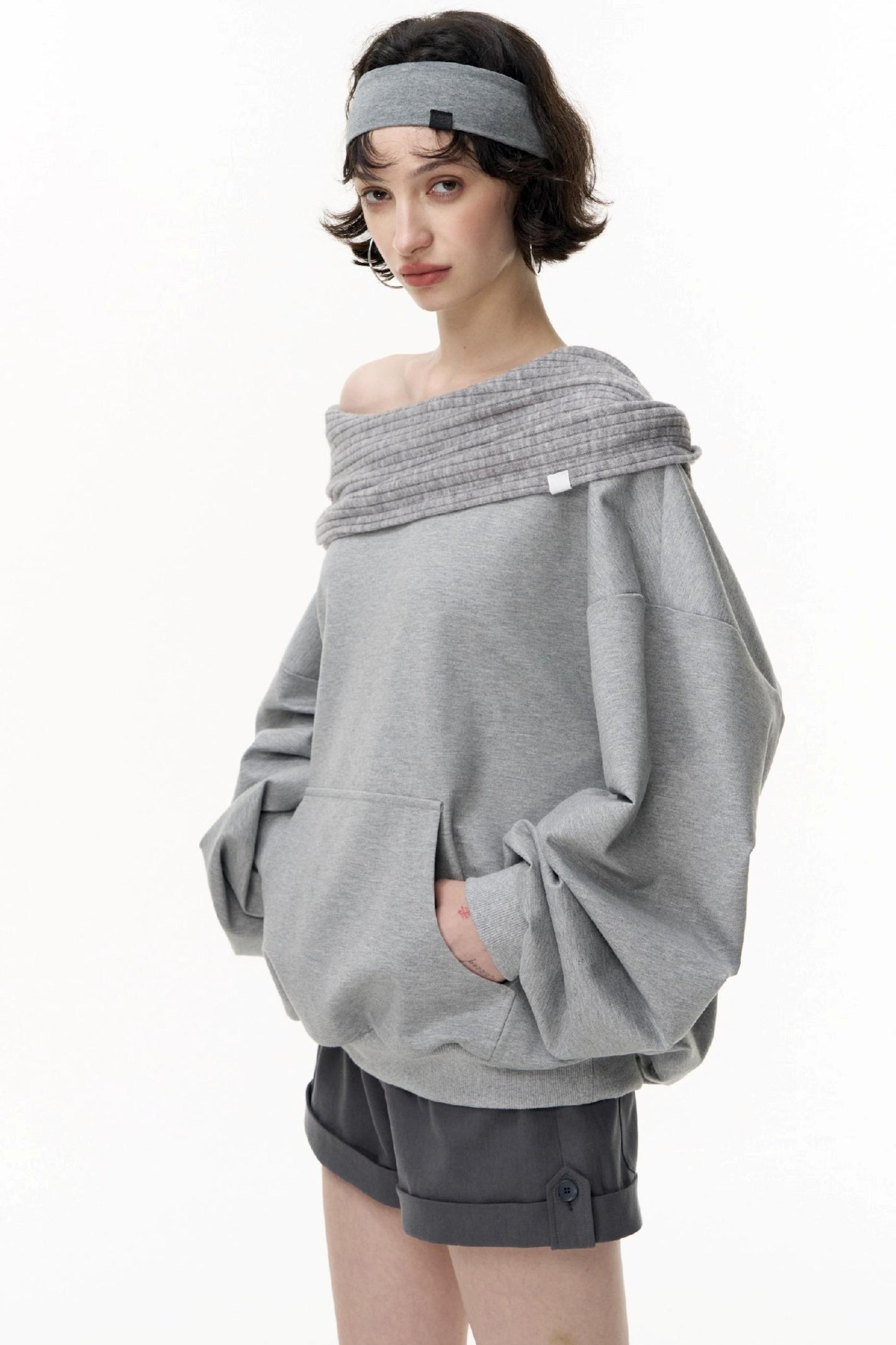 Slanted Shoulder Loose Pullover Sweatshirt