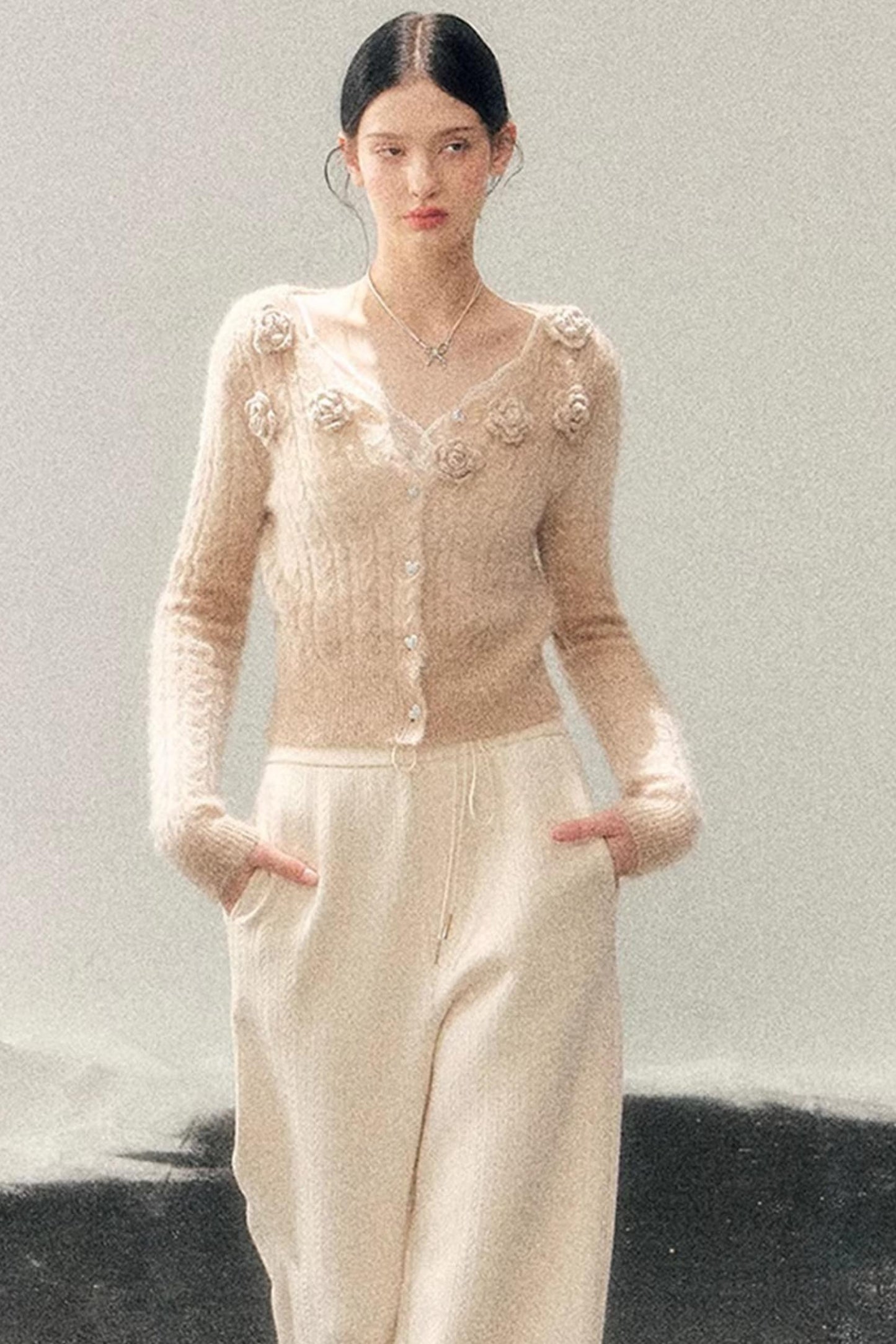 French Floral V-Neck Sweater