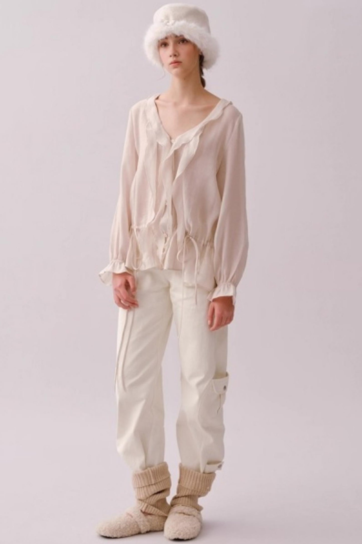 Lyocell Ruffled V-Neck Top