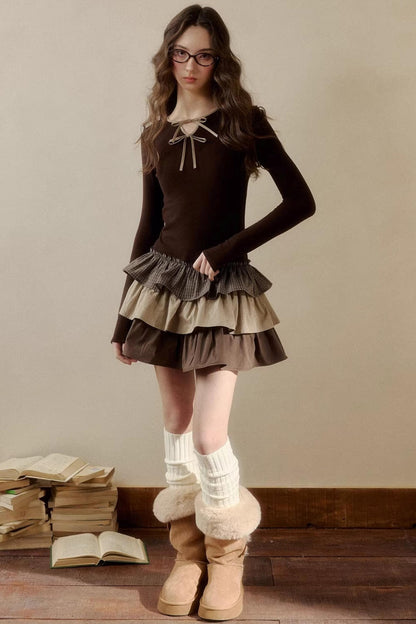 Retro Plaid Knit Tutu Skirt Dress