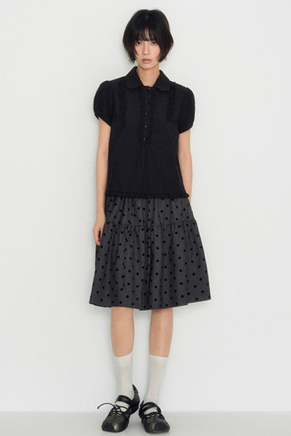 Flocked Polka Dot Umbrella Retro Skirt Set-Up