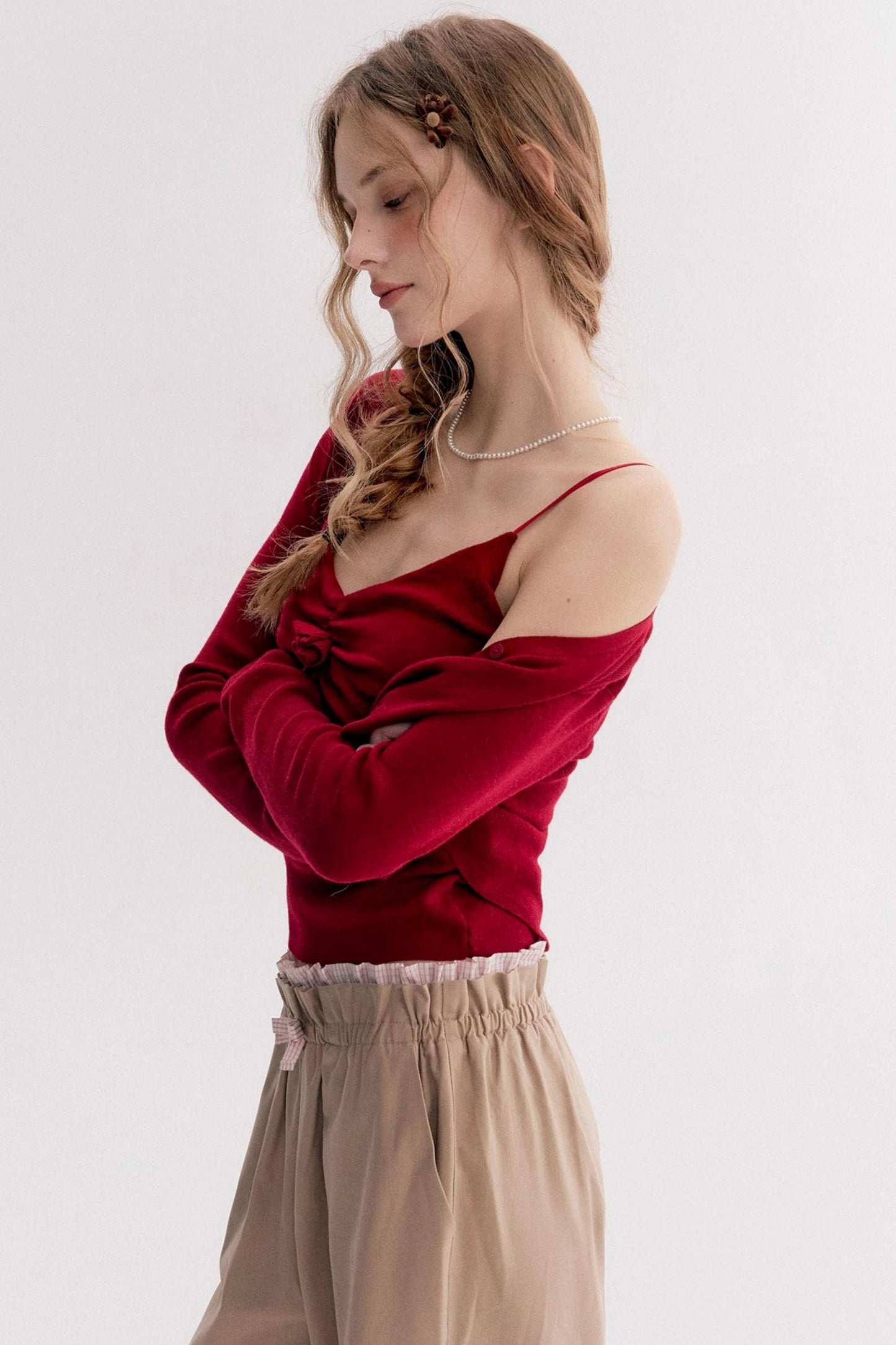 Red Knit Suspender Set