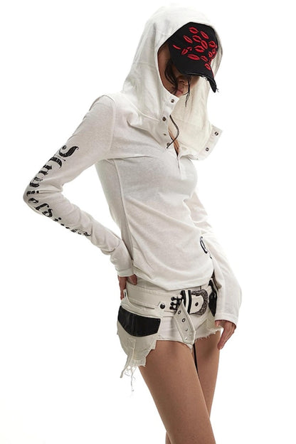 White Hooded Sunscreen Cover-Up Top