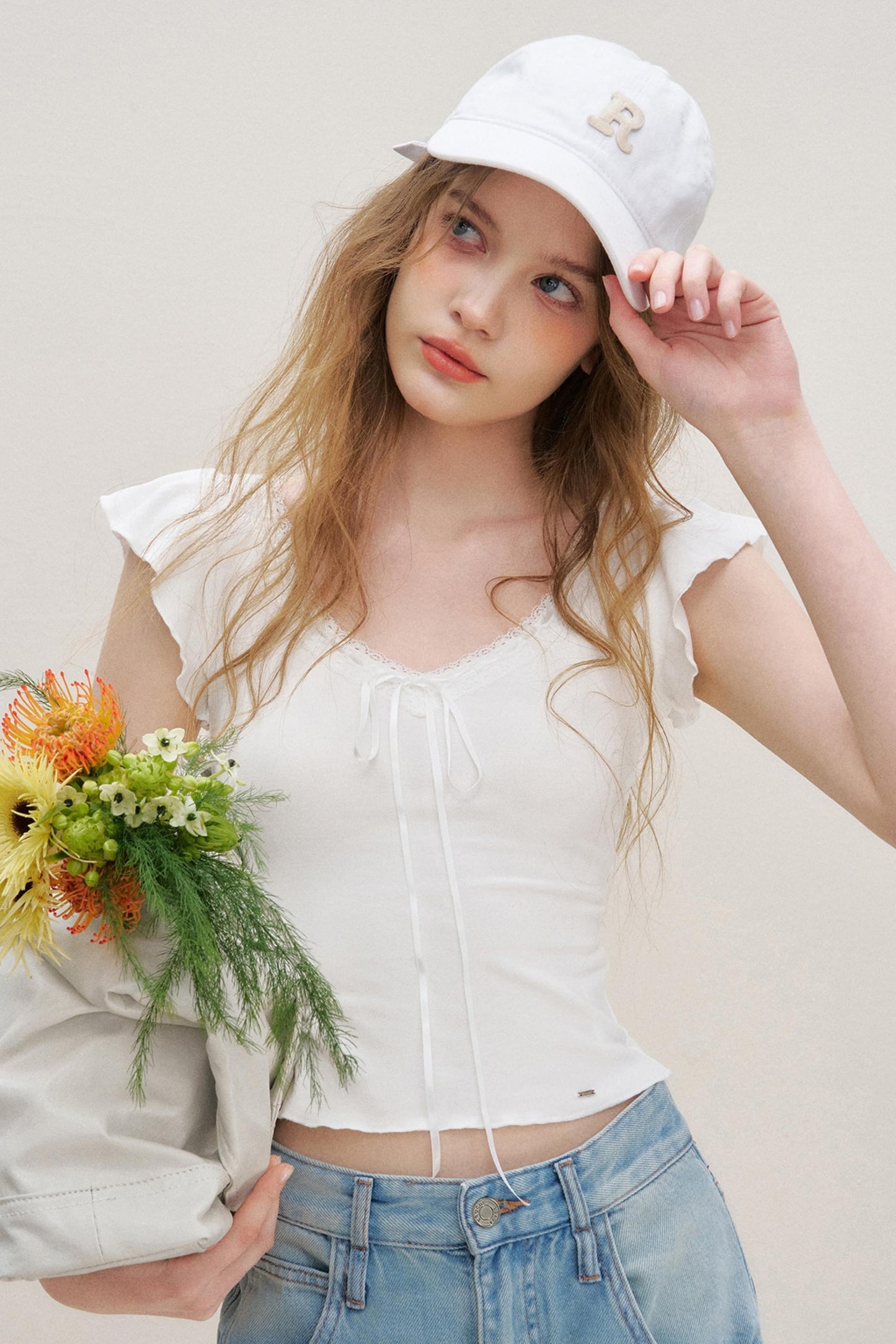 Lace V-Neck Tee Set-Up