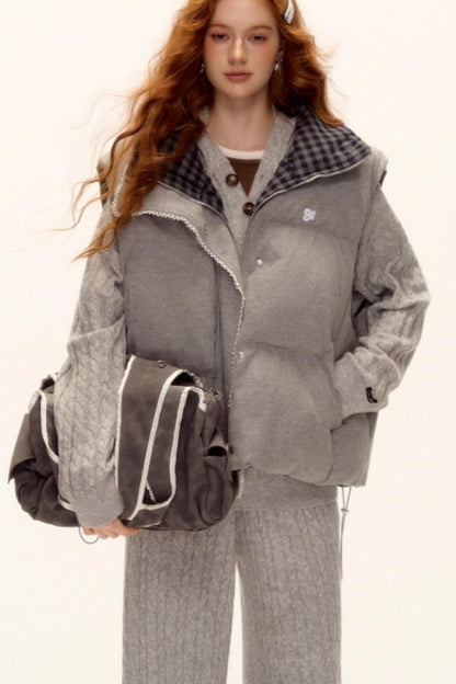 Reversible Plaid Lace Vest