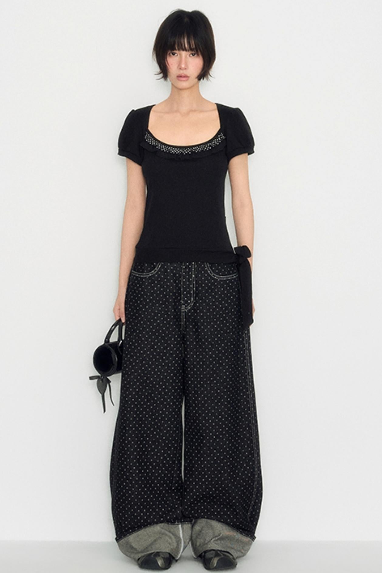 Nap Sweet Lace Tie Slim Top