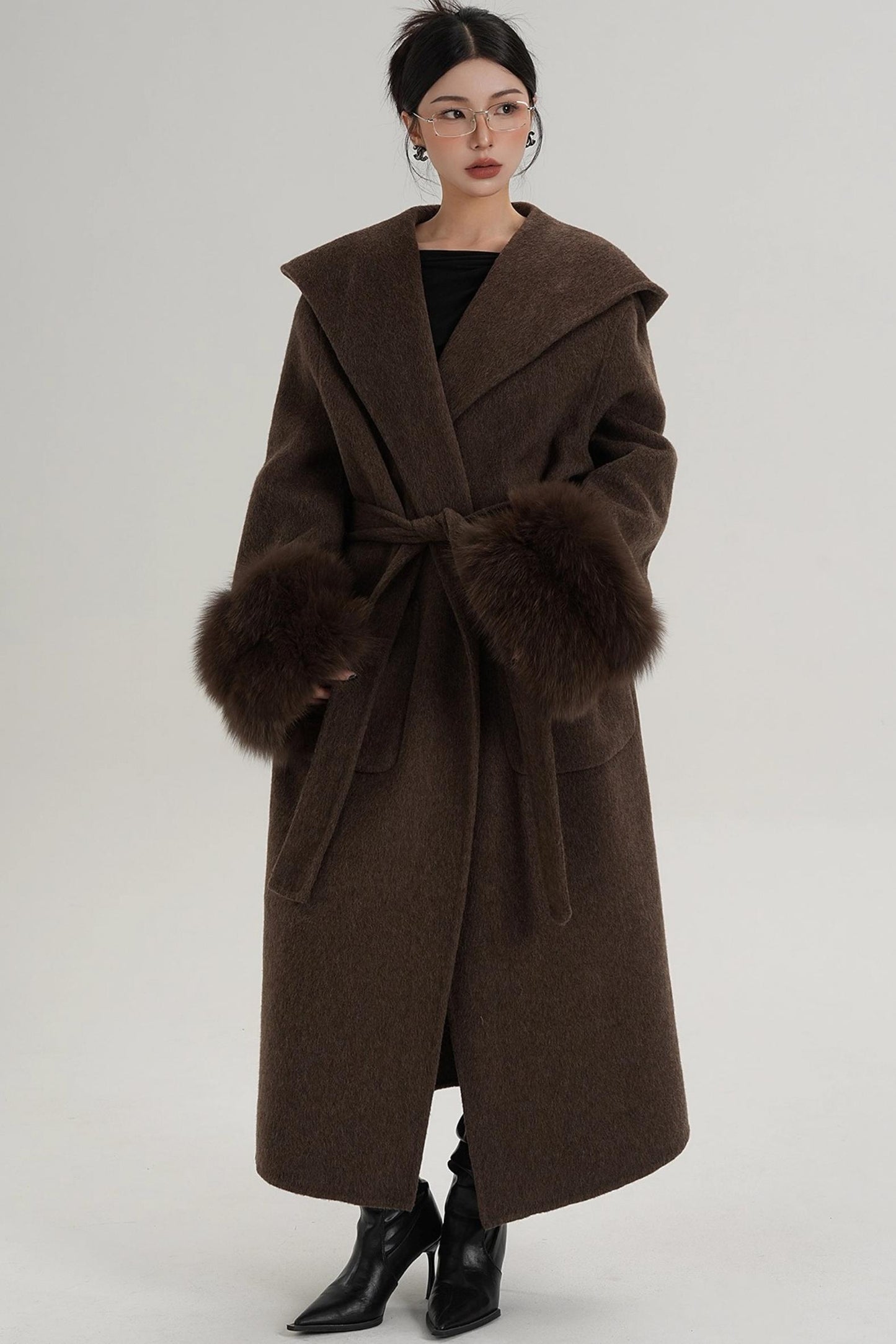 Fox Sleeve Wool Coat
