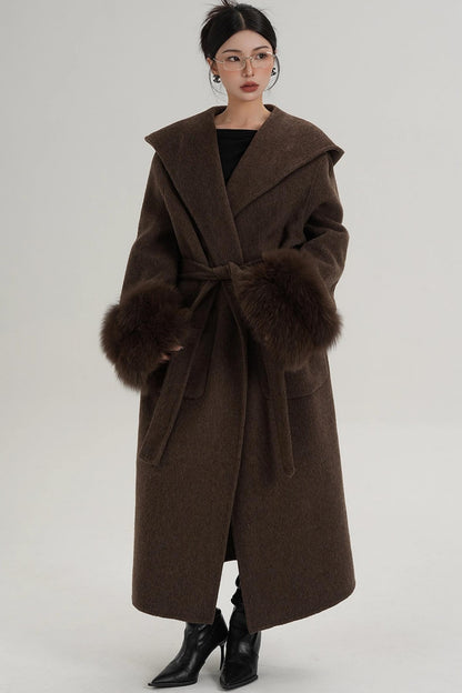 Fox Sleeve Wool Coat