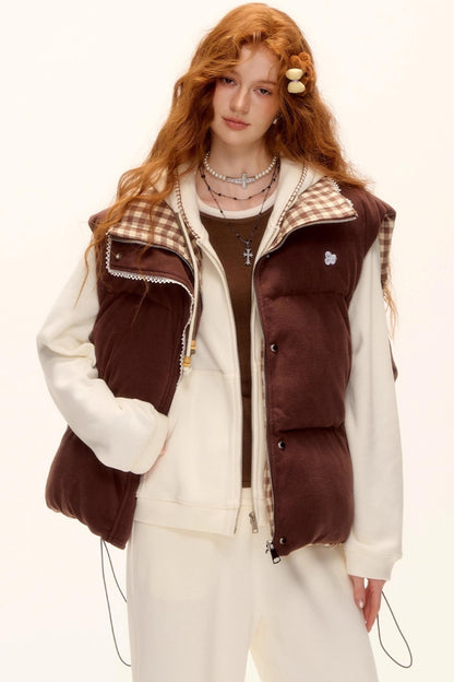 Reversible Plaid Lace Vest Jacket