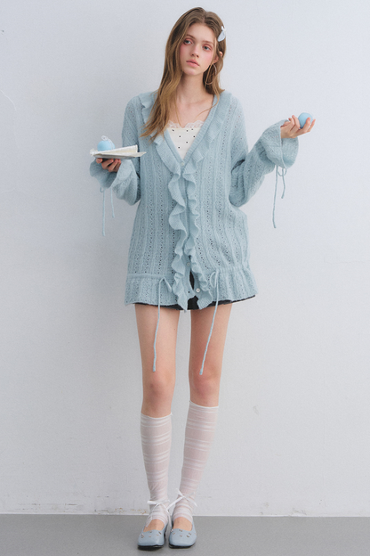 Wool Mohair Ruffled Cardigan