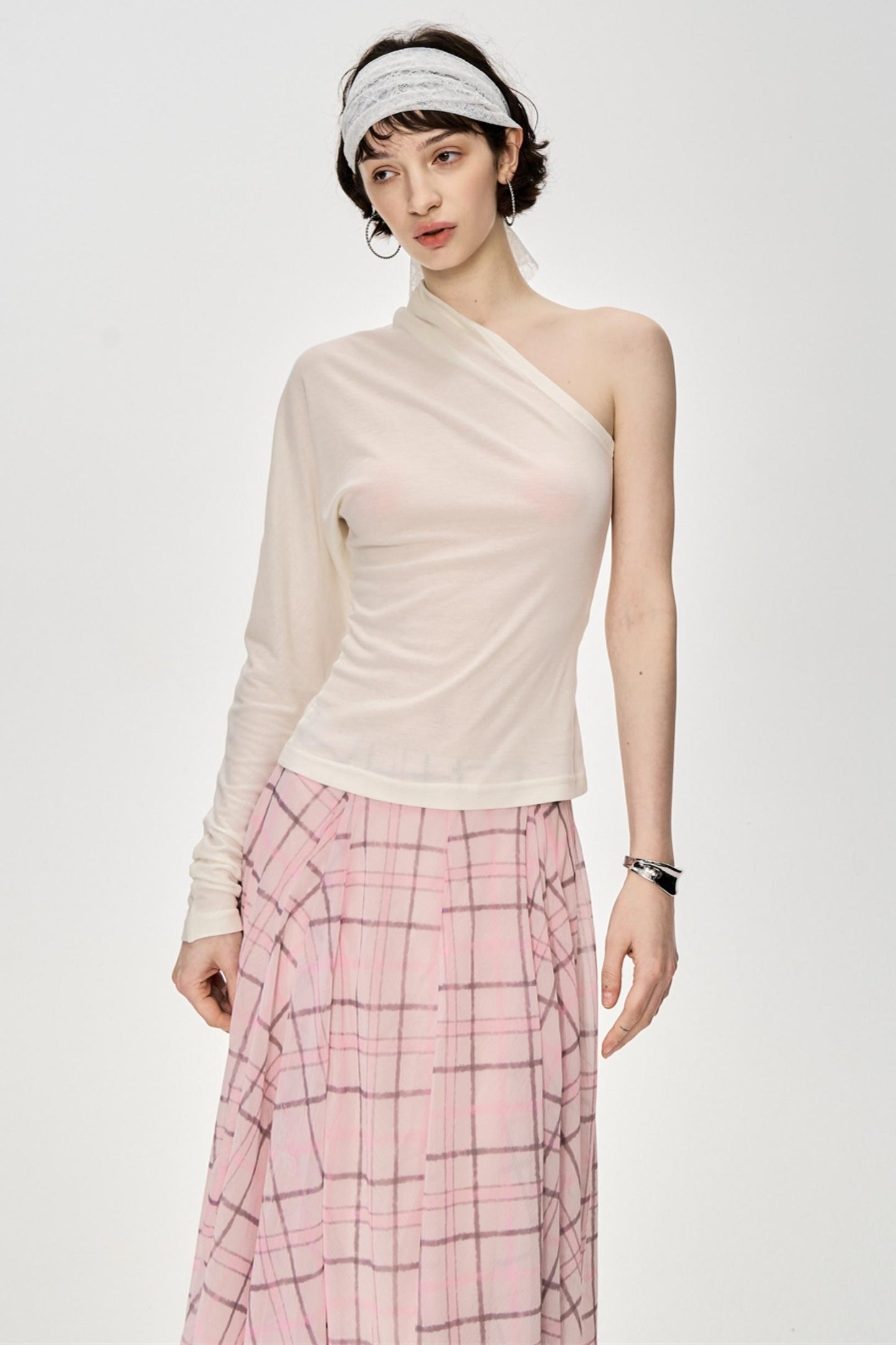 Irregular Pink Plaid Skirt